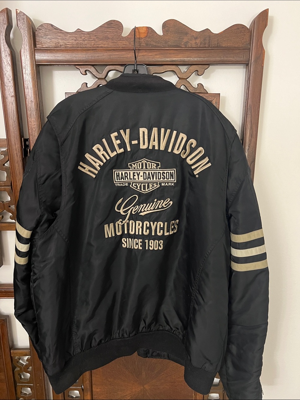 Harley-Davidson Black Bomber Jacket with Gold Lettering